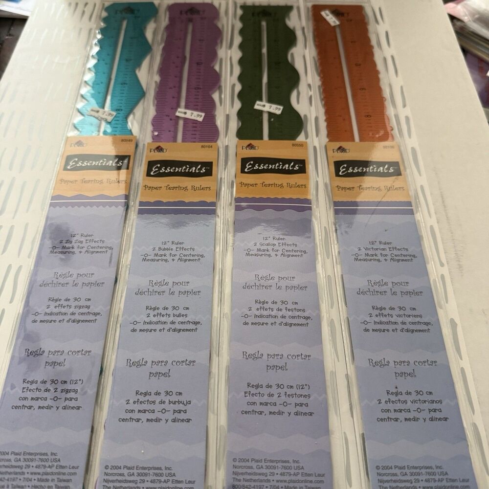 Plaid Essentials Paper Tearing Rulers Metal Rulers w/ Various Edges Lot Of 4 New